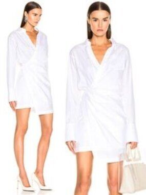 NWT $395 ALC The Gardner Dress 14 White Pleated Cotton Wrap Mini Shirtdress